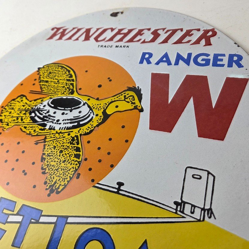 Vintage Winchester Skeet Sign - Ranger Shot Gun Shells Gas Pump Porcelain Sign - Image 12