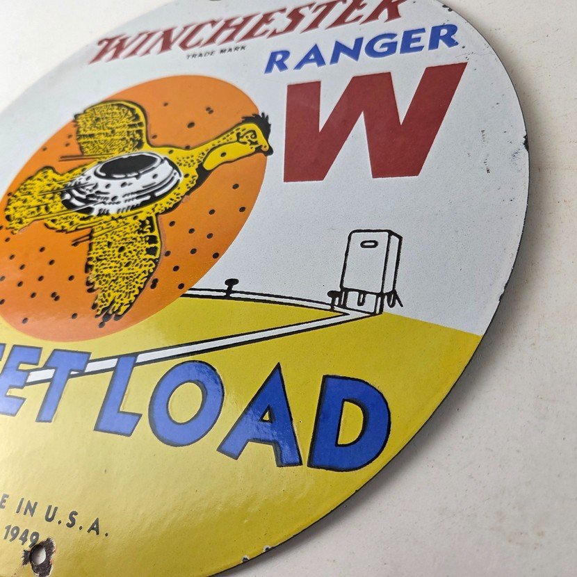 Vintage Winchester Skeet Sign - Ranger Shot Gun Shells Gas Pump Porcelain Sign - Image 13