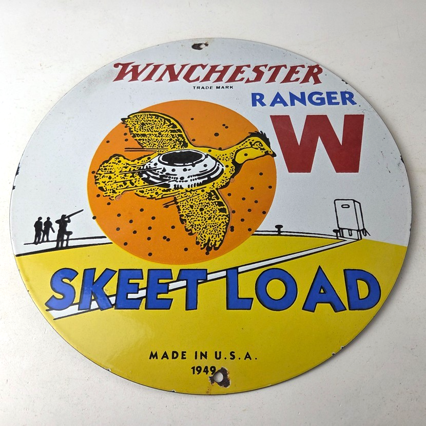 Vintage Winchester Skeet Sign - Ranger Shot Gun Shells Gas Pump Porcelain Sign - Image 15