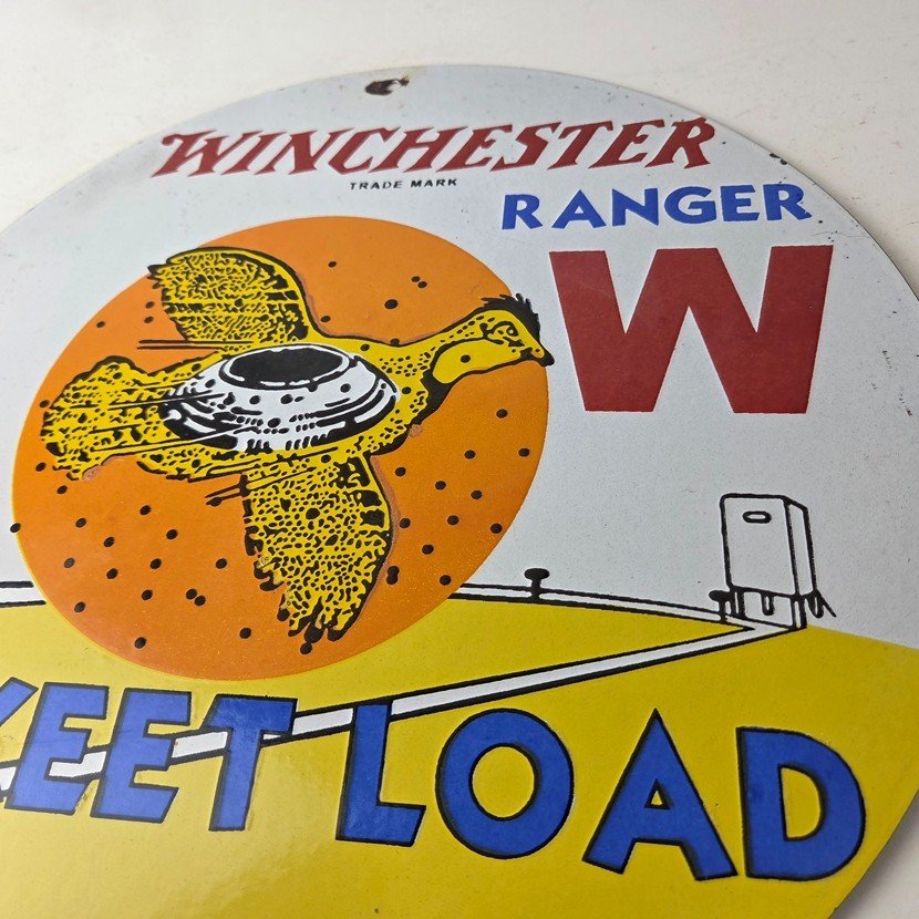 Vintage Winchester Skeet Sign - Ranger Shot Gun Shells Gas Pump Porcelain Sign - Image 4