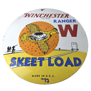 Vintage Winchester Skeet Sign - Ranger Shot Gun Shells Gas Pump Porcelain Sign
