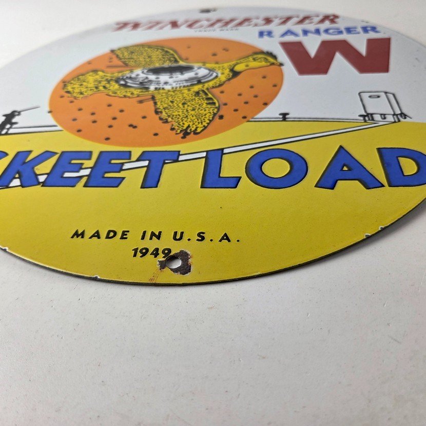 Vintage Winchester Skeet Sign - Ranger Shot Gun Shells Gas Pump Porcelain Sign - Image 10