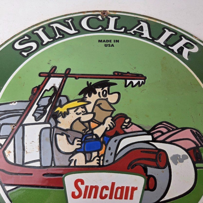 Sinclair Gasoline Vintage Porcelain Signs - Flintstones Dino Gas Station Signs - Image 3