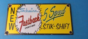 VINTAGE 5 SPEED BICYCLE PORCELAIN FAST BACK SALES SERVICE BIKE GAS PUMP SIGN 305892175987