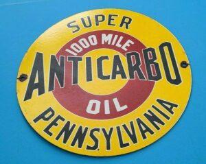 VINTAGE ANTICARBO OIL CO PORCELAIN MILE GASOLINE SERVICE STATION PUMP PLATE SIGN 305846702127