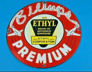 VINTAGE BILLUPS GASOLINE PORCELAIN PREMIUM ETHYL SERVICE STATION PUMP SIGN 305874496377