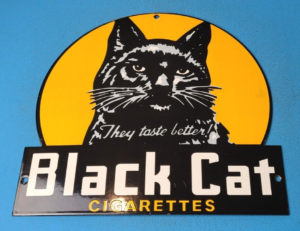 VINTAGE BLACK CAT CIGARETTES PORCELAIN TOBACCO GAS GENERAL STORE SIGN 12 305152068497