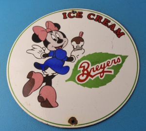 VINTAGE BREYERS PORCELAIN ICE CREAM MINNIE MOUSE GAS SERVICE STATION PUMP SIGN 305897008817