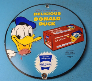 VINTAGE DONALD DUCK ICE CREAM PORCELAIN GAS PUMP PLATE SERVICE STATION SIGN 305872538377