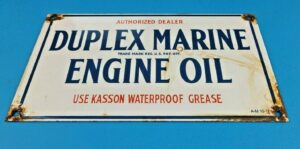 VINTAGE DUPLEX MARINE PORCELAIN GASOLINE SERVICE STATION ENGINE PUMP PLATE SIGN 305897182997