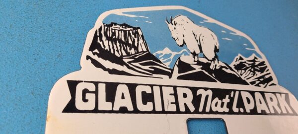 VINTAGE GLACIER PORCELAIN NATIONAL PARK GOAT GAS LICENSE PLATE TOPPER AUTO SIGN 305772756677 5