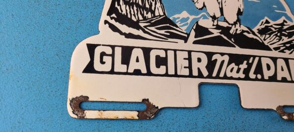 VINTAGE GLACIER PORCELAIN NATIONAL PARK GOAT GAS LICENSE PLATE TOPPER AUTO SIGN 305772756677 6