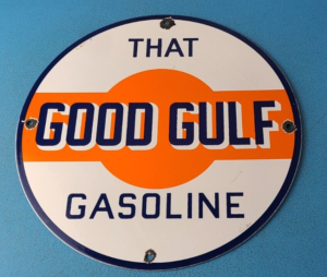 VINTAGE GULF GASOLINE PORCELAIN GAS OIL SERVICE STATION PUMP PLATE OIL RACK SIGN 305870031677