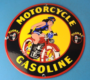 VINTAGE HARLEY DAVIDSON MOTORCYCLE PORCELAIN SIGNAL GASOLINE SERVICE PUMP SIGN 305889891957