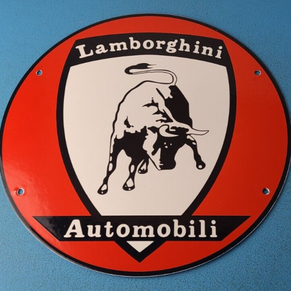 VINTAGE LAMBORGHINI PORCELAIN GAS AUTOMOBILE STATION ITALIAN DEALERSHIP SIGN 305349209657