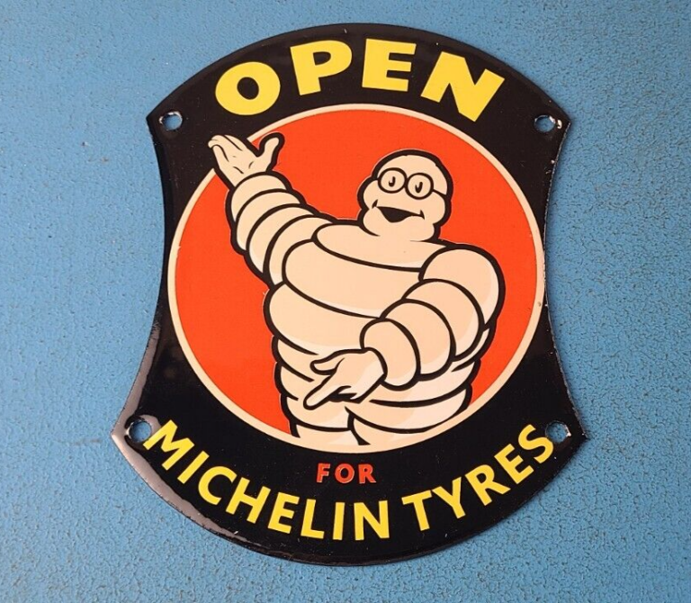 VINTAGE MICHELIN TIRES PORCELAIN GAS BIBENDUM SERVICE AUTO TYRES DOOR SIGN 306058536537