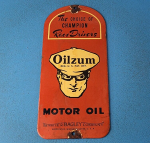 VINTAGE OILZUM GASOLINE PORCELAIN BAGLEY CO GAS OIL SERVICE STATION PUMP SIGN 305876835747