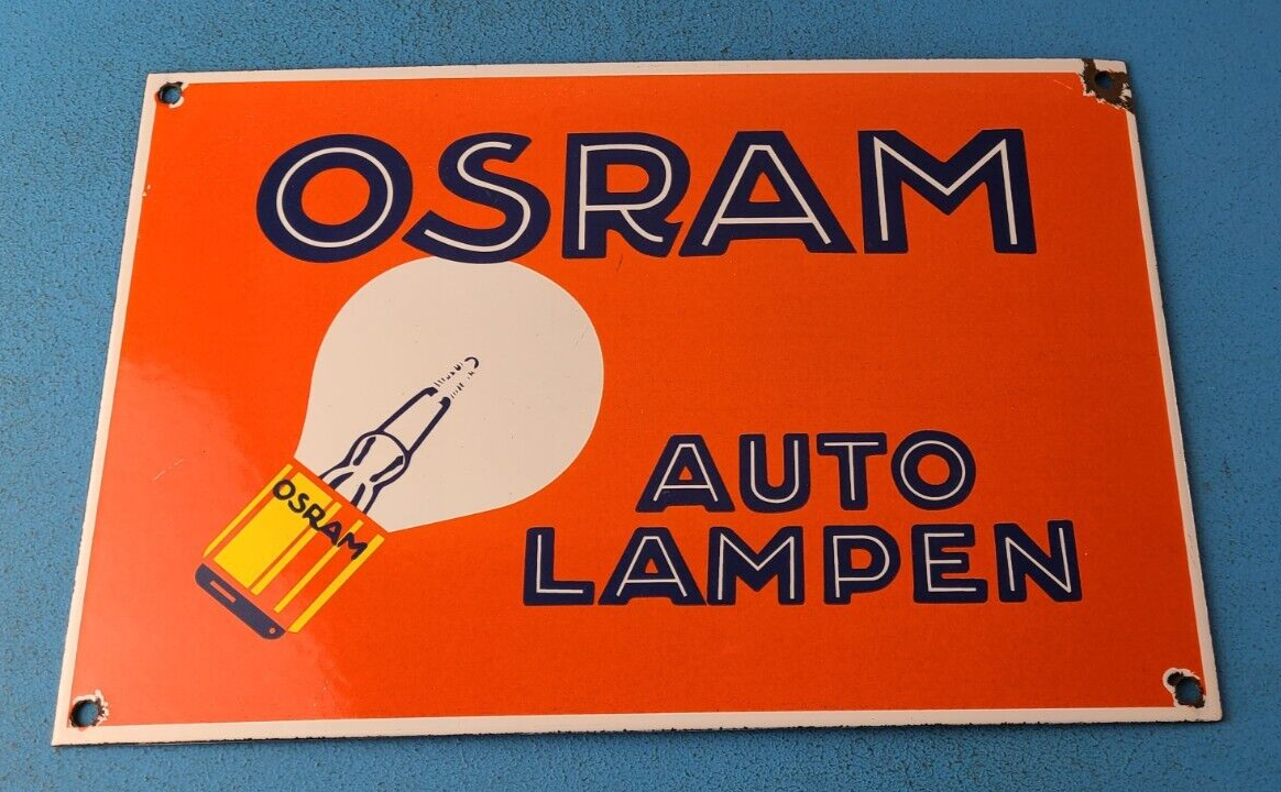 VINTAGE OSRAM PORCELAIN GAS ELECTRIC AUTO LAMPEN GAS SERVICE STATION PUMP SIGN 305872628287