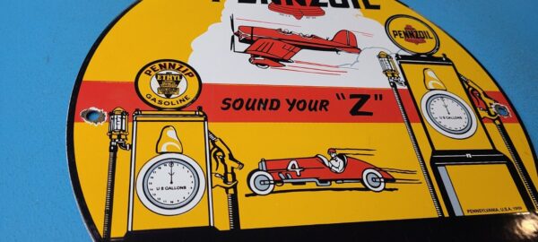 VINTAGE PENNZOIL GASOLINE PORCELAIN SOUND YOUR Z GAS SERVICE STATION PUMP SIGN 305789113287 5