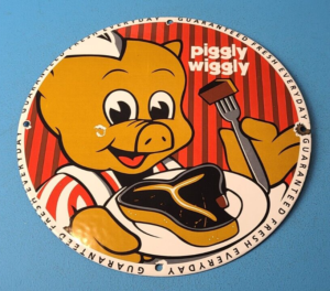 VINTAGE PIGGLY WIGGLY PORCELAIN GAS AUTO STOP GENERAL STORE SERVICE MARKET SIGN 305876835267