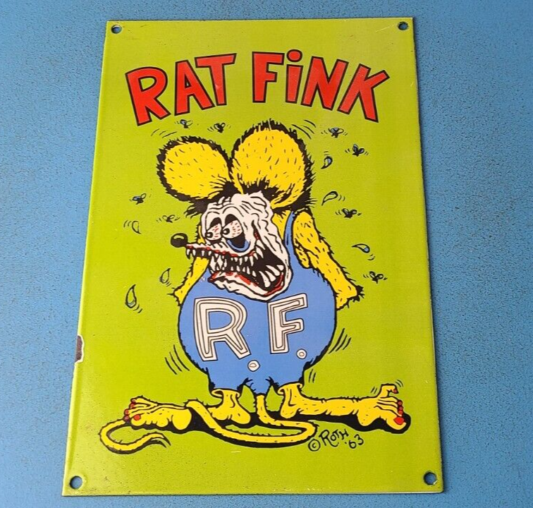 VINTAGE RAT FINK PORCELAIN ED BIG DADDY ROTH HOT ROD GAS SERVICE PUMP PLATE SIGN 305279683987