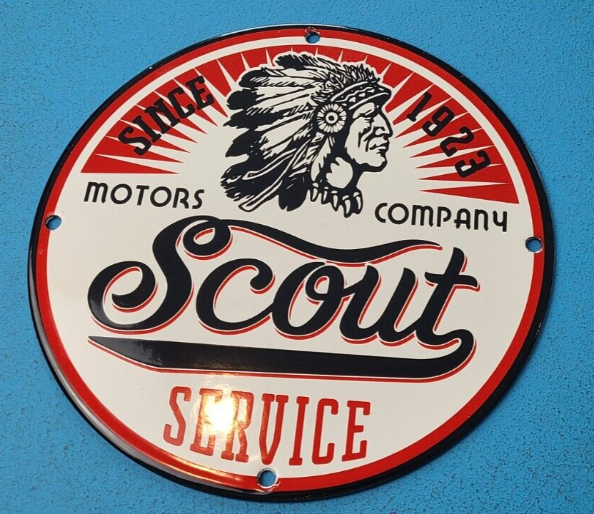 VINTAGE SCOUT MOTOR CO PORCELAIN GAS OIL AUTOMOBILE SERIVCE PUMP PLATE RACK SIGN 305228255347