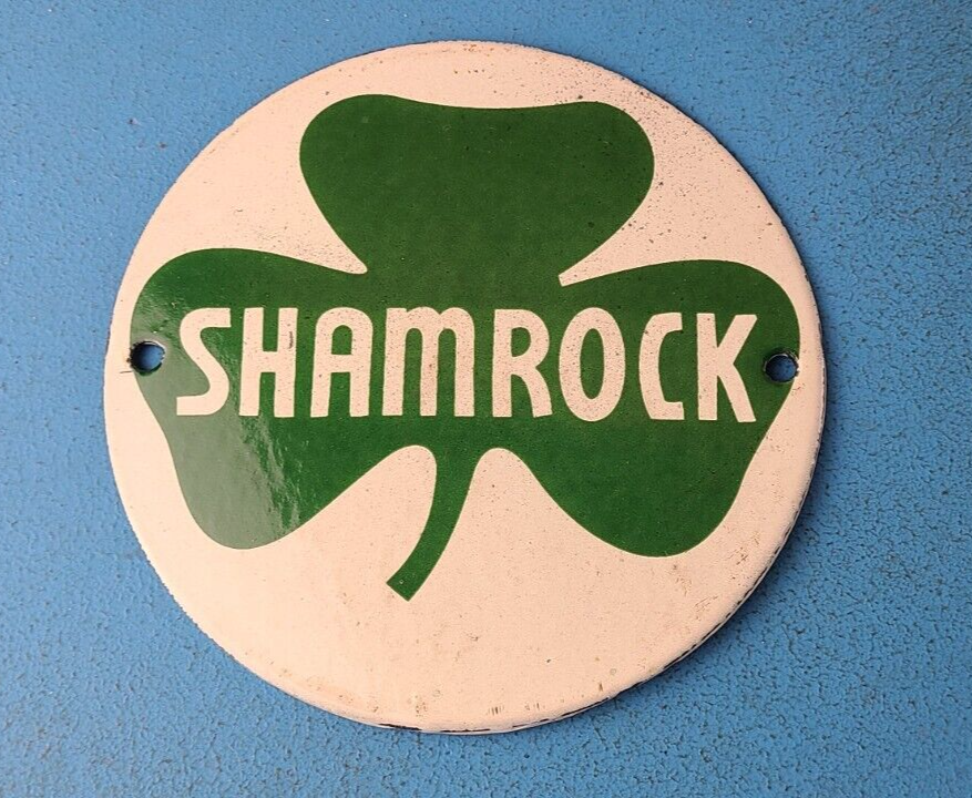 VINTAGE SHAMROCK GASOLINE PORCELAIN 6 GAS PUMP PLATE SERVICE STATION SIGN 305845069217