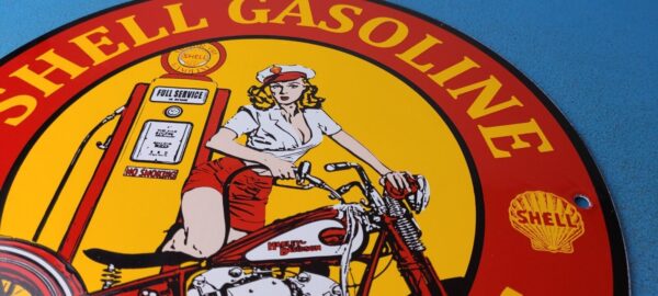 VINTAGE SHELL GASOLINE PORCELAIN HARLEY DAVIDSON MOTORCYCLE SERVICE STATION SIGN 305832074027 11