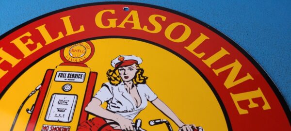 VINTAGE SHELL GASOLINE PORCELAIN HARLEY DAVIDSON MOTORCYCLE SERVICE STATION SIGN 305832074027 12