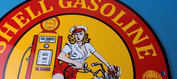 VINTAGE SHELL GASOLINE PORCELAIN HARLEY DAVIDSON MOTORCYCLE SERVICE STATION SIGN 305832074027 2