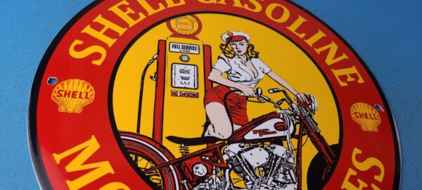 VINTAGE SHELL GASOLINE PORCELAIN HARLEY DAVIDSON MOTORCYCLE SERVICE STATION SIGN 305832074027 5