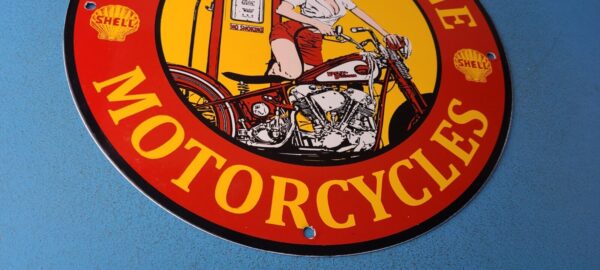 VINTAGE SHELL GASOLINE PORCELAIN HARLEY DAVIDSON MOTORCYCLE SERVICE STATION SIGN 305832074027 6