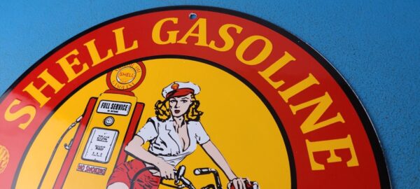 VINTAGE SHELL GASOLINE PORCELAIN HARLEY DAVIDSON MOTORCYCLE SERVICE STATION SIGN 305832074027 7