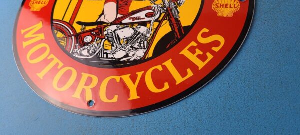 VINTAGE SHELL GASOLINE PORCELAIN HARLEY DAVIDSON MOTORCYCLE SERVICE STATION SIGN 305832074027 9