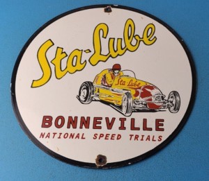 VINTAGE STA LUBE BONNEVILLE NATIONAL PORCELAIN SPEED TRIALS SERVICE SIGN 305877656357