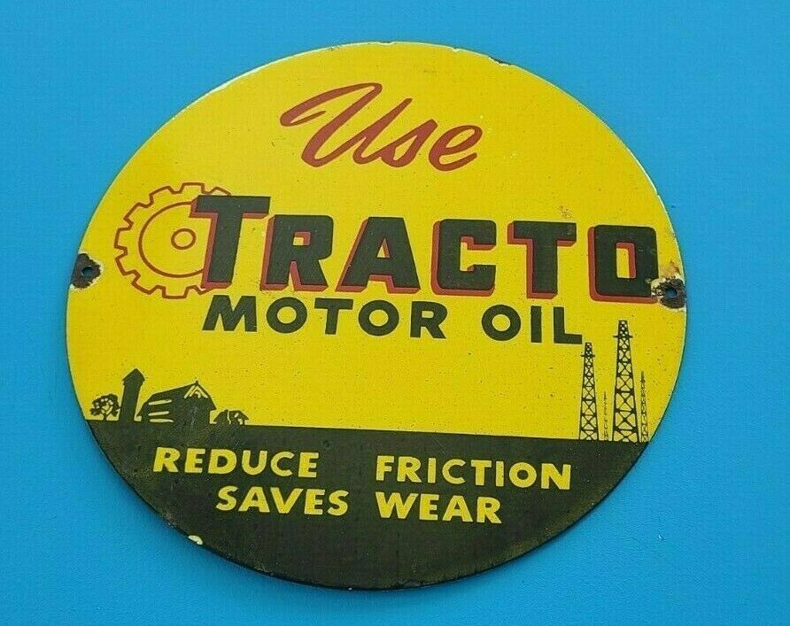 VINTAGE TRACTO MOTOR PORCELAIN GAS FARM IMPLEMENTS SERVICE SALE TRACTOR 12 SIGN 305860689147