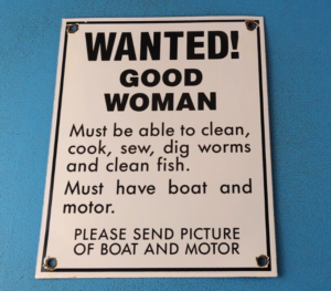 VINTAGE WANTED GOOD WOMAN PORCELAIN AUTOMOBILE CAR GARAGE GAS STATION SIGN 305862985117