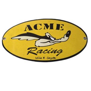 Vintage Acme Racing Porcelain Sign - Road Runner Wile E. Coyote Gas Pump Sign