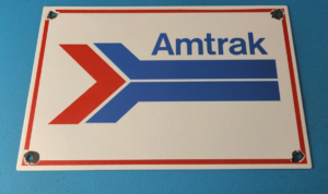 Vintage Amtrak Sign Passenger Railroad Porcelain Gas Pump Transportation Sign 305872100757