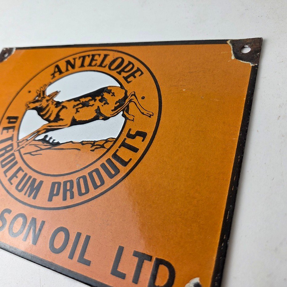 Vintage Antelope Petroleum Sign - Motor Oil Gas Pump Porcelain Advertising Sign - Image 12