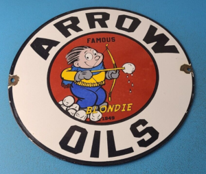 Vintage Arrow Oils Sign Porcelain Premium Gasoline Pump Plate Sign 305898345537