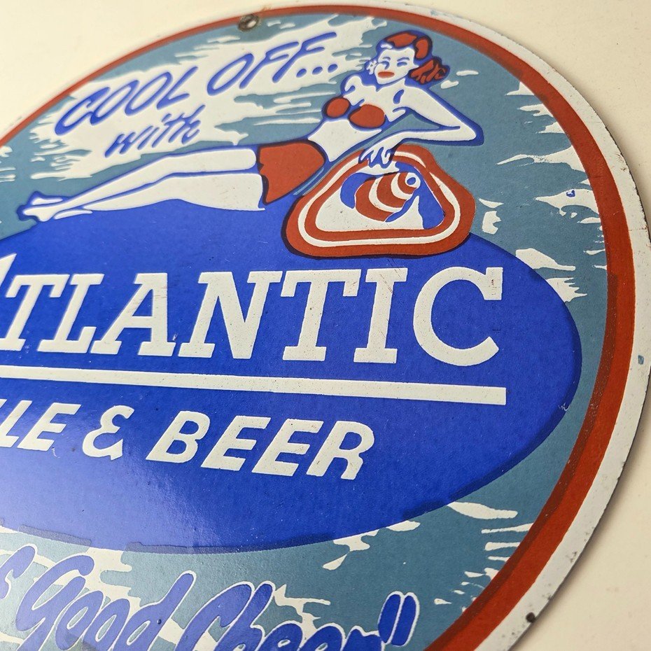 Vintage Atlantic Ale & Beer Sign - Good Cheer Beverage Gas Station Pump Sign - Image 13