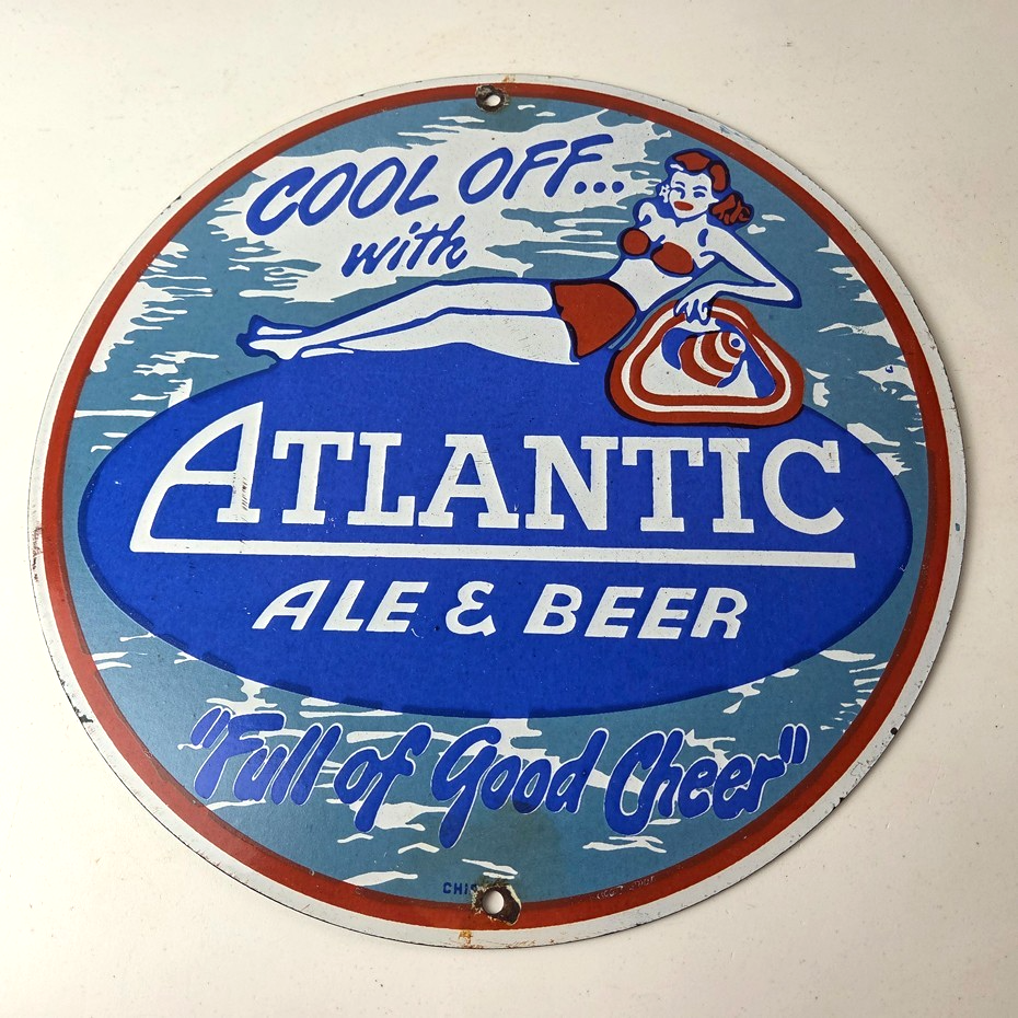 Vintage Atlantic Ale & Beer Sign - Good Cheer Beverage Gas Station Pump Sign - Image 15