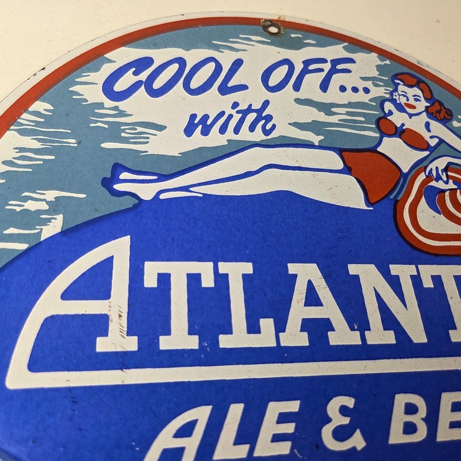 Vintage Atlantic Ale & Beer Sign - Good Cheer Beverage Gas Station Pump Sign - Image 5