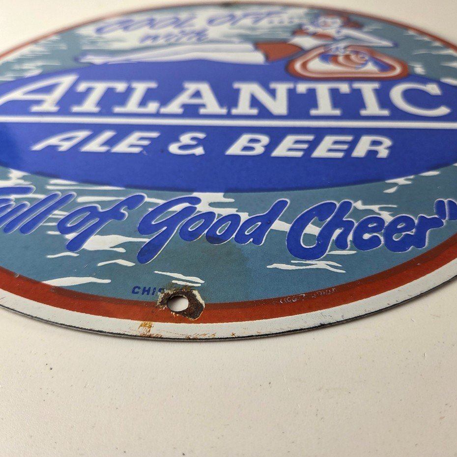 Vintage Atlantic Ale & Beer Sign - Good Cheer Beverage Gas Station Pump Sign - Image 10