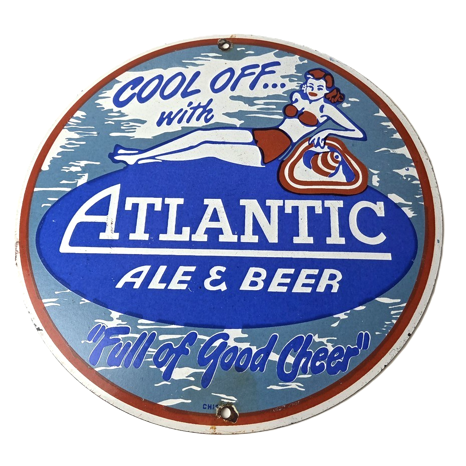 Vintage Atlantic Ale & Beer Sign - Good Cheer Beverage Gas Station Pump Sign
