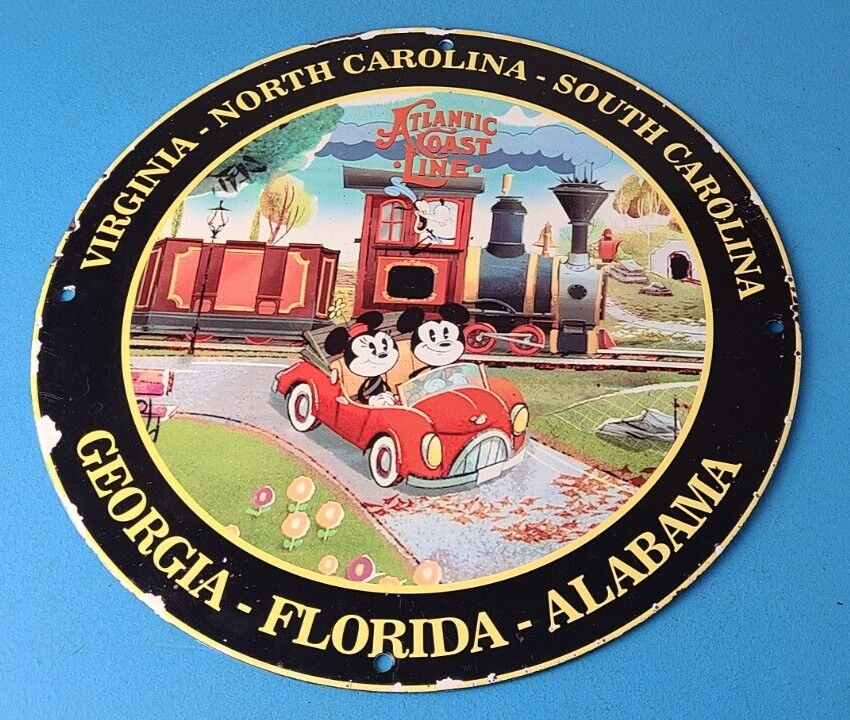 Vintage Atlantic Coast Line Sign Railroad Mickey Mouse Porcelain Gas Pump Sign 305845078827