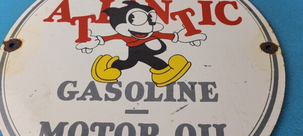 Vintage Atlantic Gasoline Sign Service Station Gas Pump Porcelain Sign