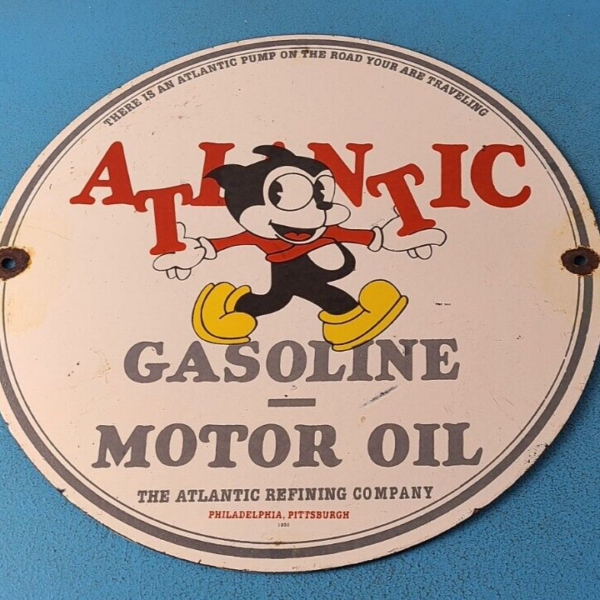 Vintage Atlantic Gasoline Sign Service Station Gas Pump Porcelain Sign
