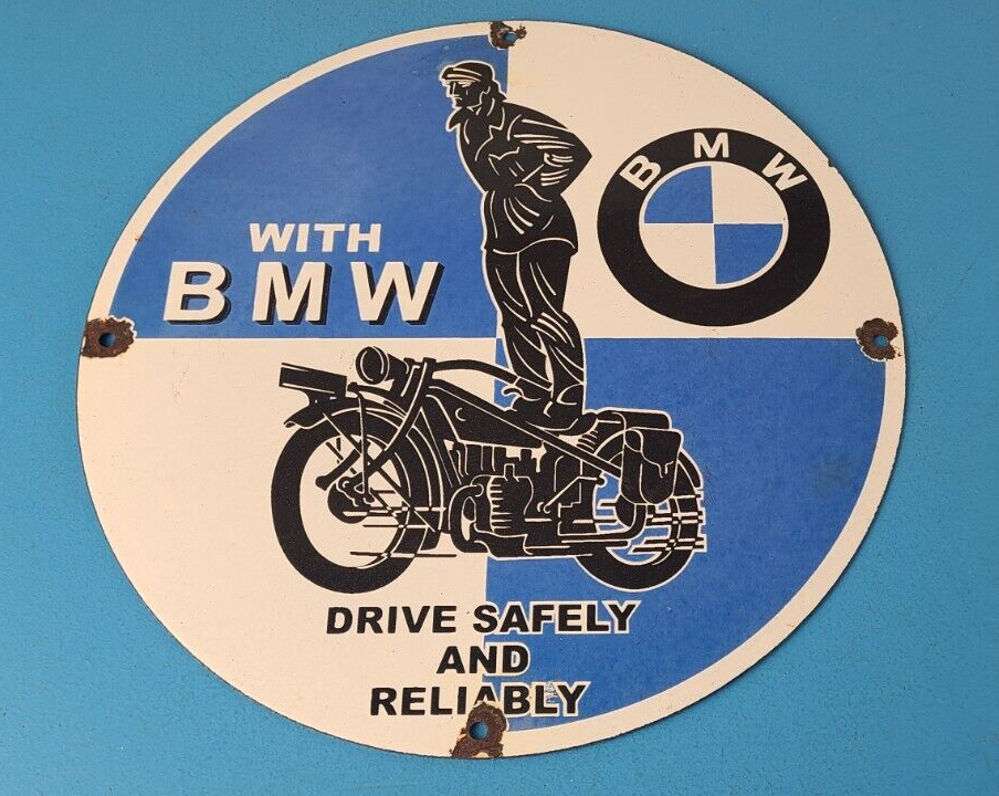 Vintage BMW Sign Porcelain Metal Motorcycle Gas Pump Service Auto Sign 305888467197